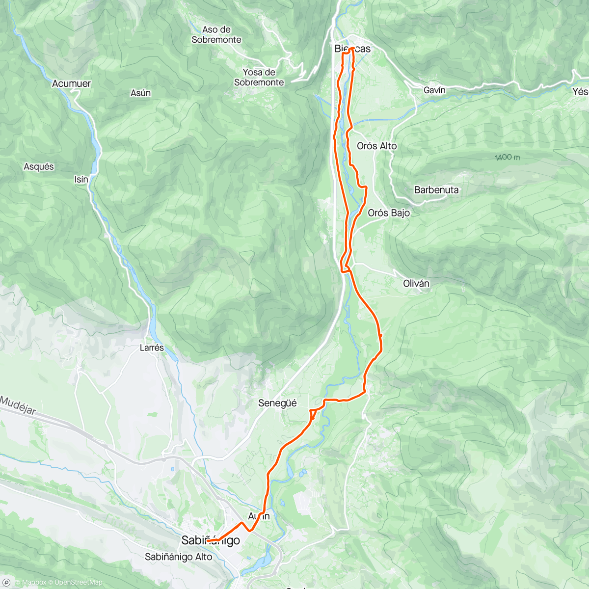 Map of the activity, Sabiñánigo - Biescas - Sabiñánigo