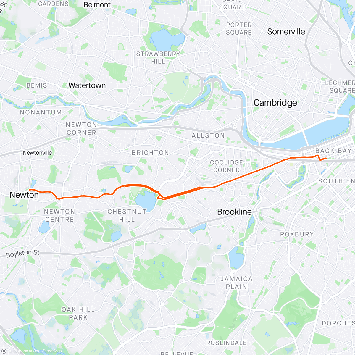 Map of the activity, My last 14 mile run before the Boston Marathon!