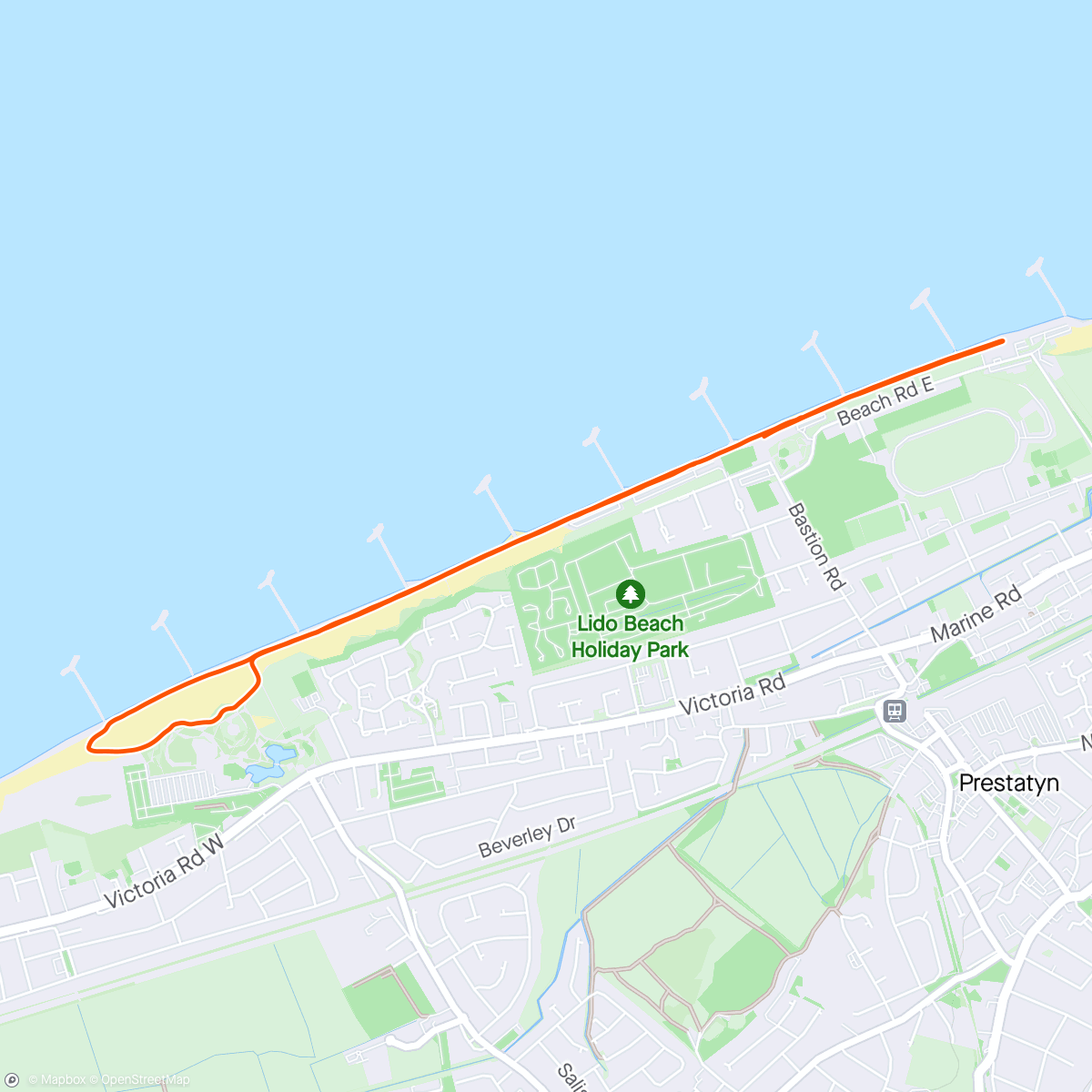 Map of the activity, Prestatyn Nova Parkrun (25 May 2024).Official Finish Time; 27:51🏃‍♀️🏃‍♂️