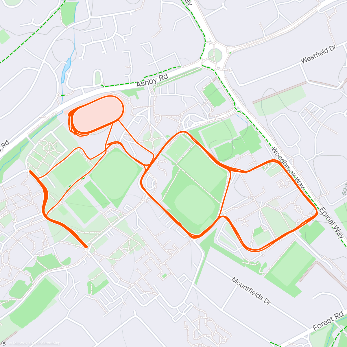 Map of the activity, Tempo, hills, 200s