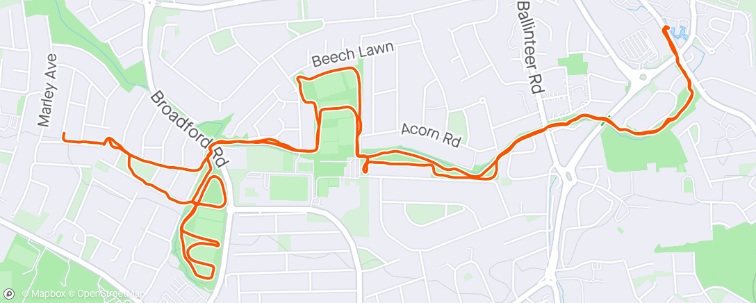 Map of the activity, Afternoon Run….listened to: Wandering Stars