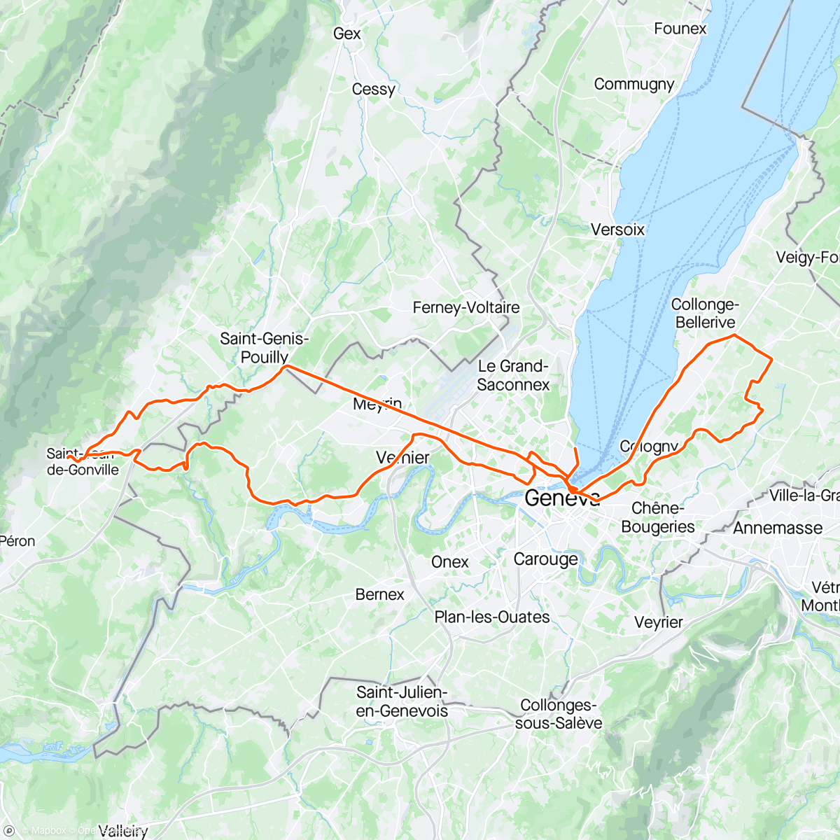 Map of the activity, Chasing Ania around the Geneva half marathon in the pissing rain 🏃🏻‍♀️😅