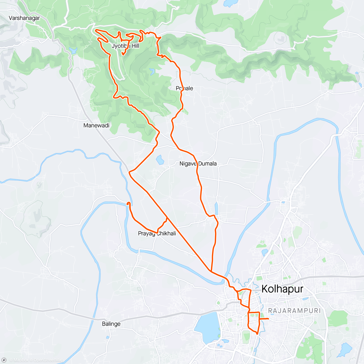 Map of the activity, Morning Ride to Prayag Chikli -Jotiba -Pohale-Kushire -Vadange