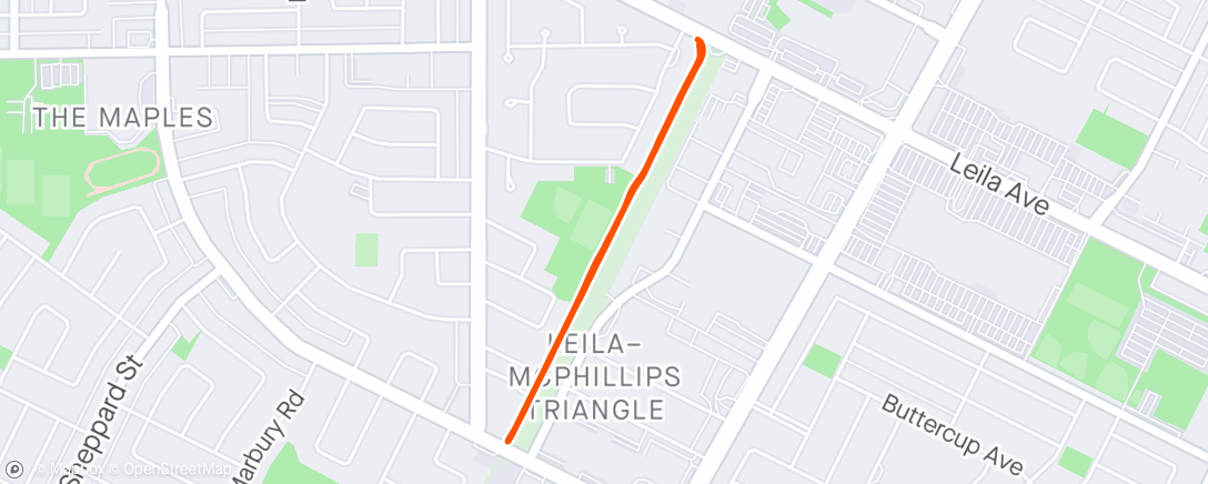 Map of the activity, Tuesday //  3 x 1000m Repeats @ 5k~10k pace