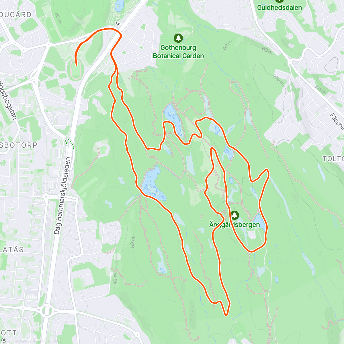 Karte der Aktivität „Goteborg Trailvarvet, 11.5 km (300mHD), Änggårdsbergen”