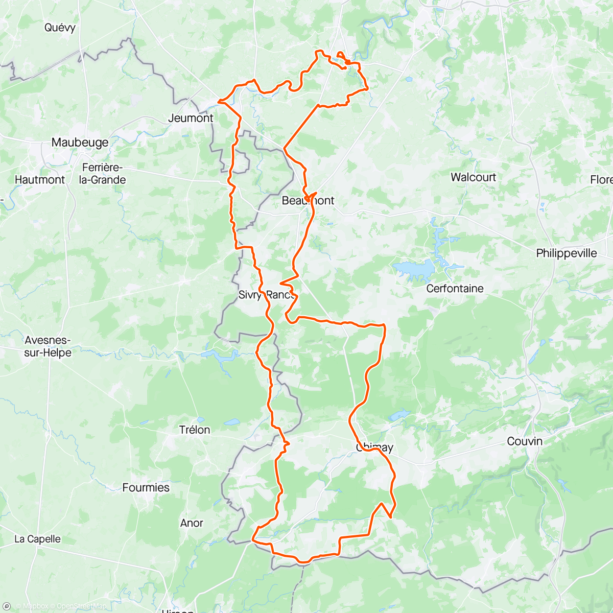 Karte der Aktivität „Thuin - Chimay - Courquain”