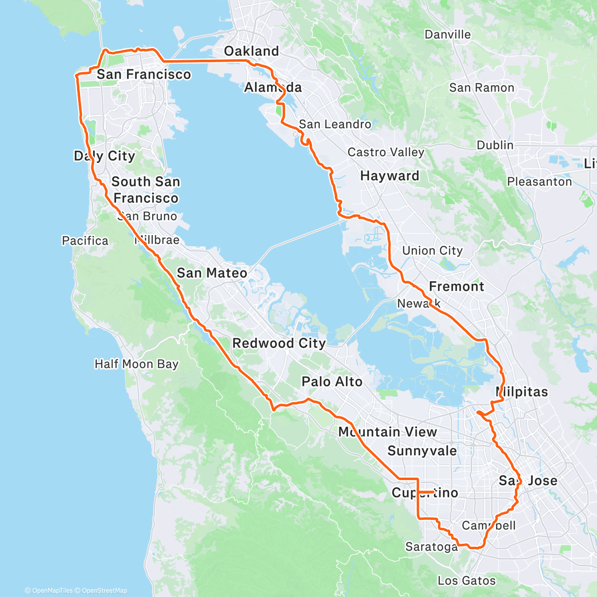 Map of the activity, Tour of SF Bay 200k Perm