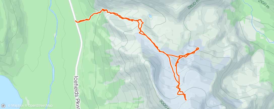 Map of the activity, Windy and White Mount Hector