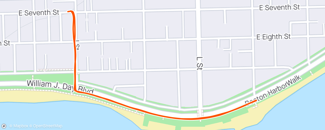 Map of the activity, Run along Harbor Walk to M Street Beach and back in South Boston, MA