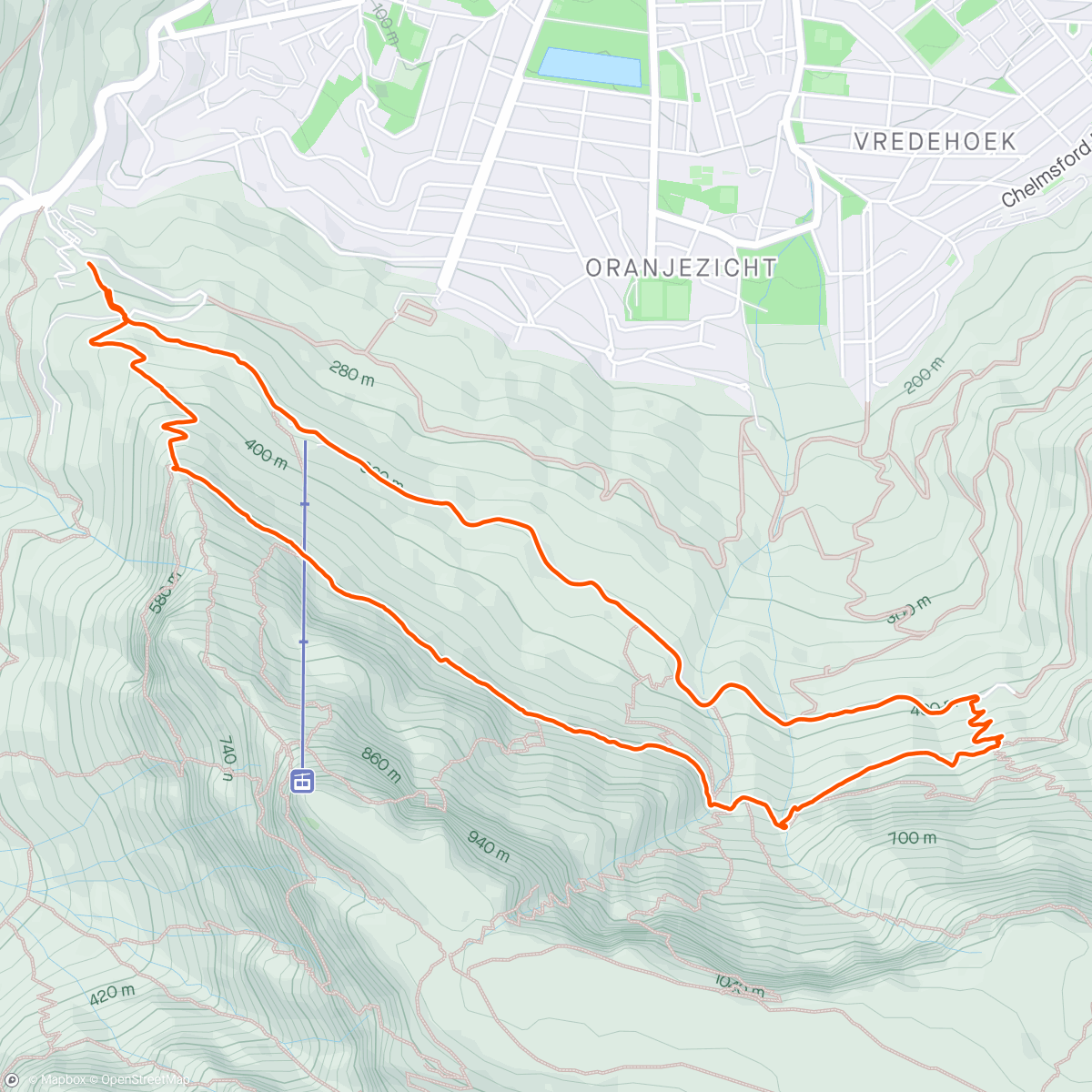 Map of the activity, Kloof to Contour path  hike/trot