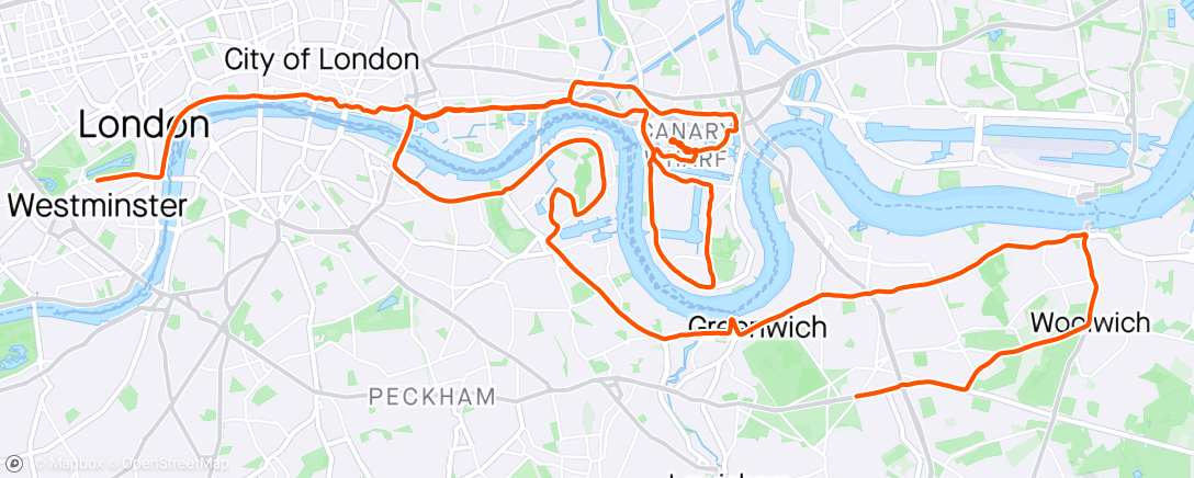 Mapa de la actividad (London Marathon 2024)