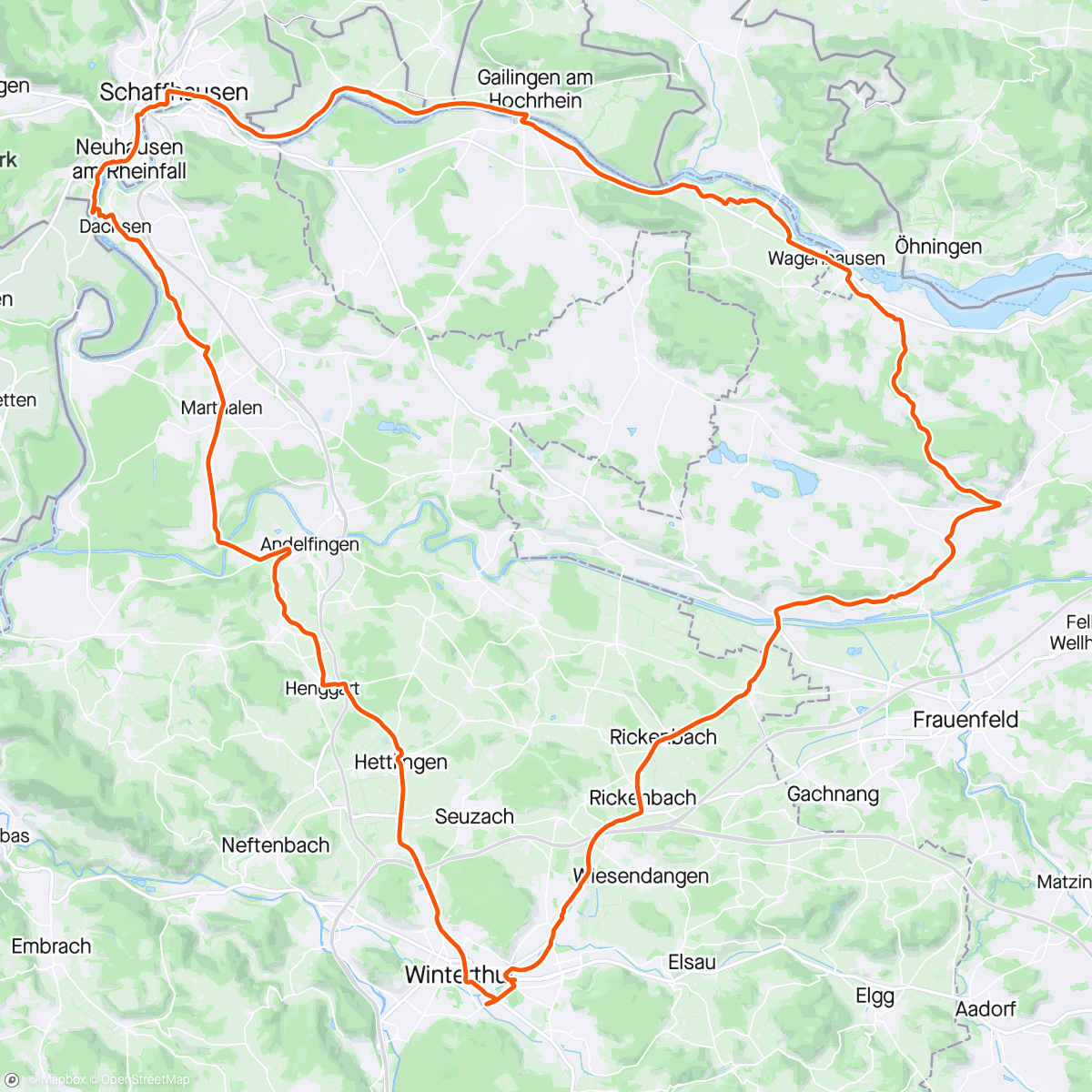 Map of the activity, Day 1 - Winterthur - Schaffhausen 🐑