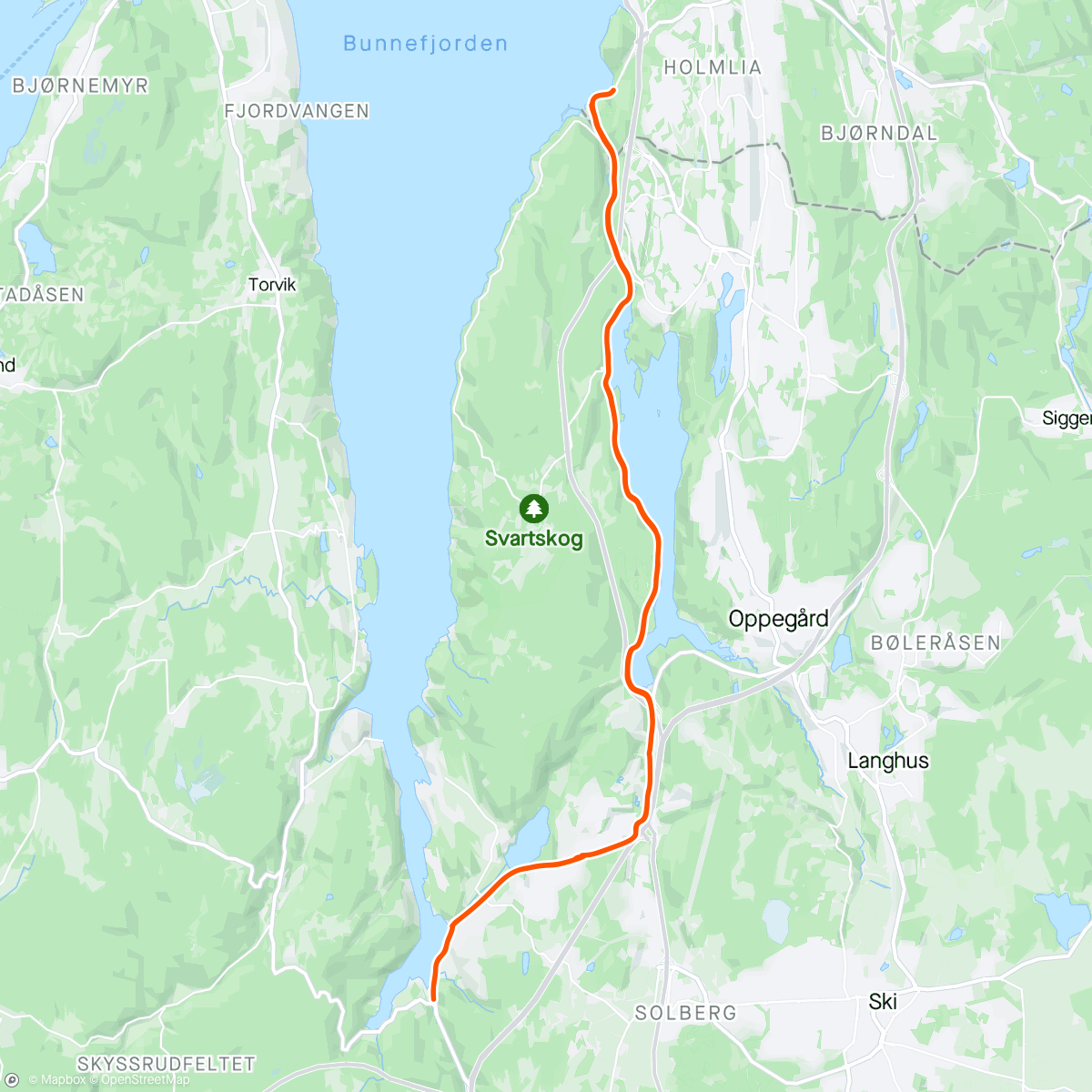 Map of the activity, Lunch Ride - Gamle Mossevei og bading i Hvervenbukta