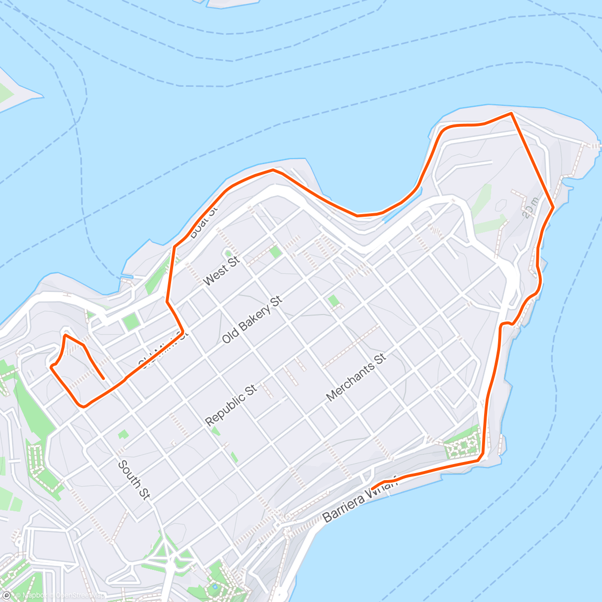 Map of the activity, Valletta, more walking than running