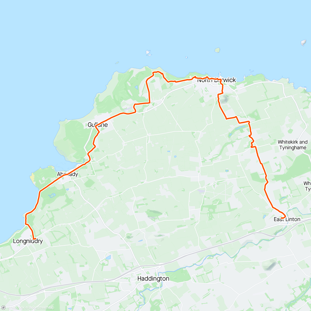 Map of the activity, John Muir Way: East Linton to Longniddry