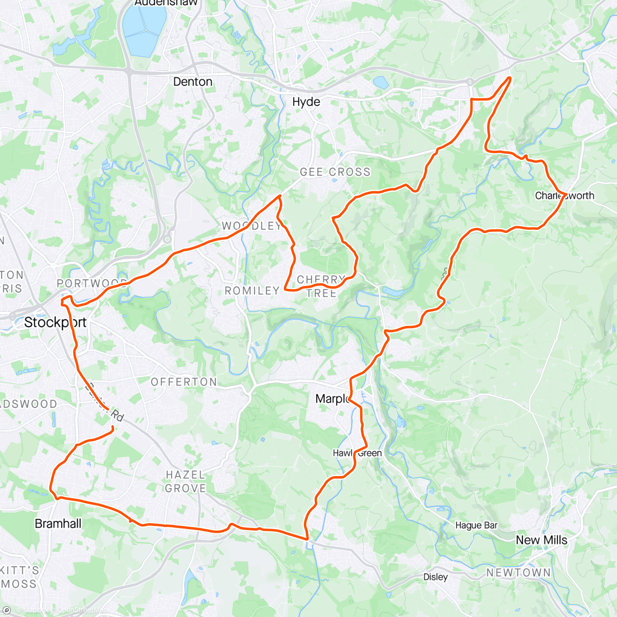 Map of the activity, South-East Manchester Ride