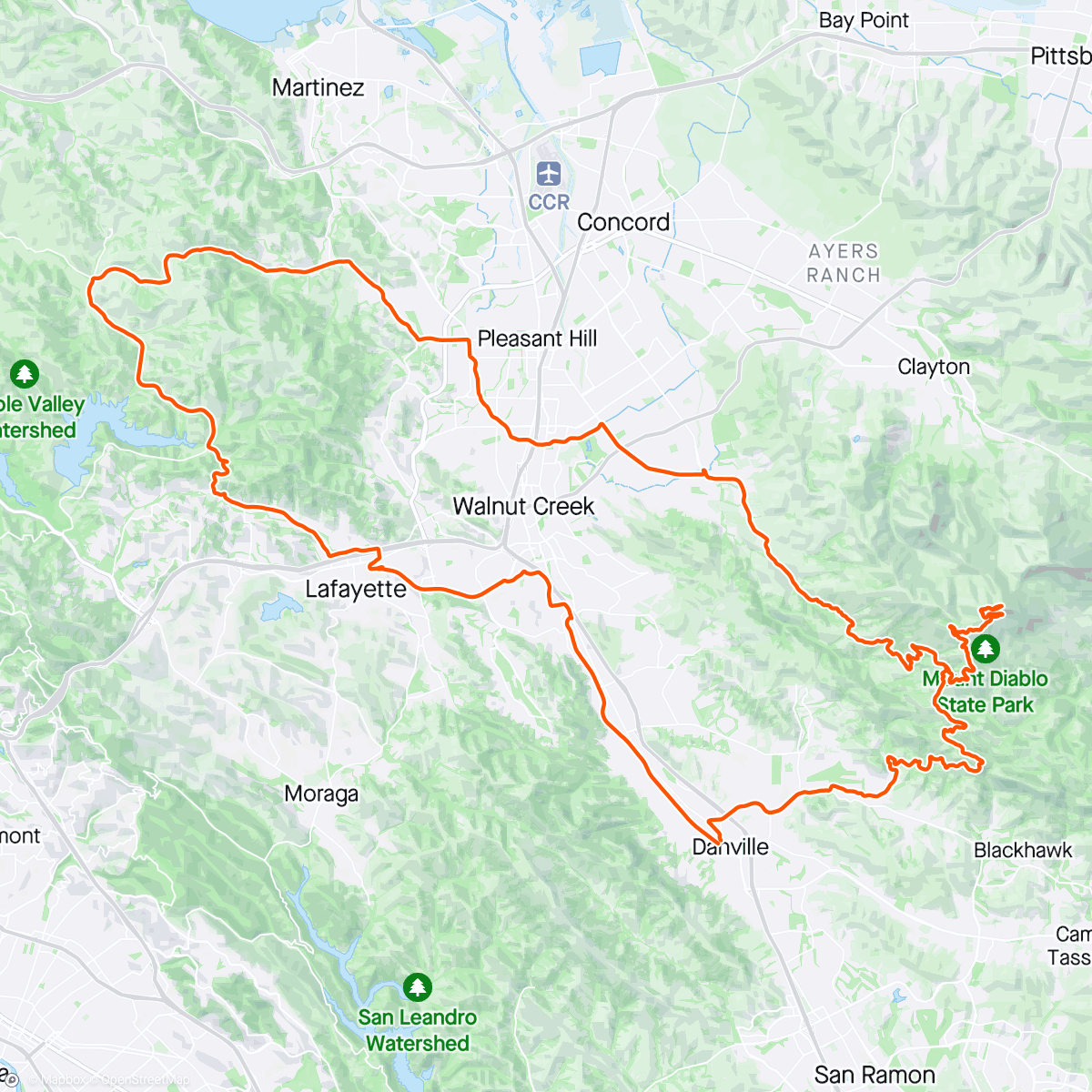 Mapa de la actividad, Diablo and Briones loop with Kari