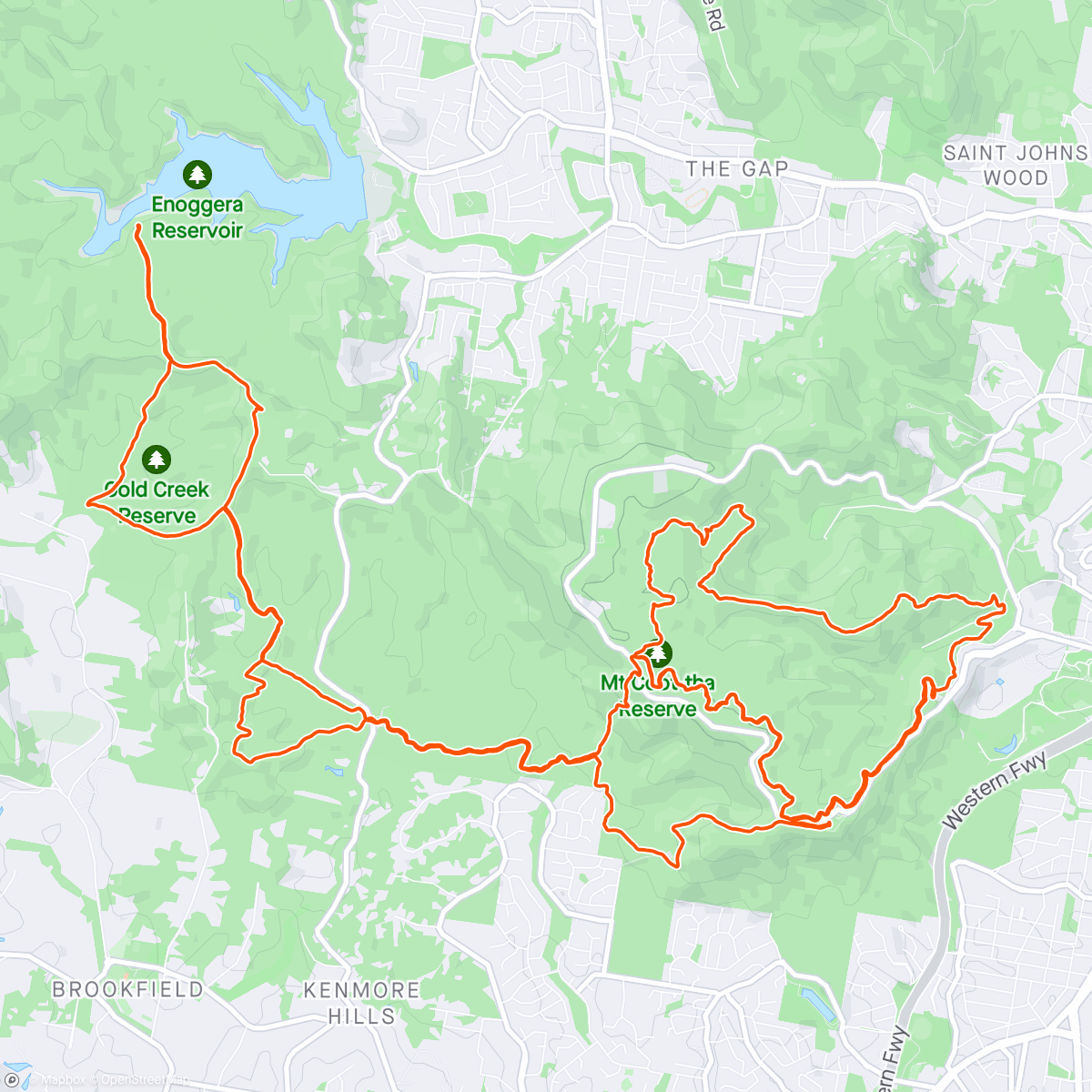アクティビティ「Morning Run Brisbane Running (Long Run 1 - BTU2024 Training Camp 3 10k + 25k Top Up)」の地図