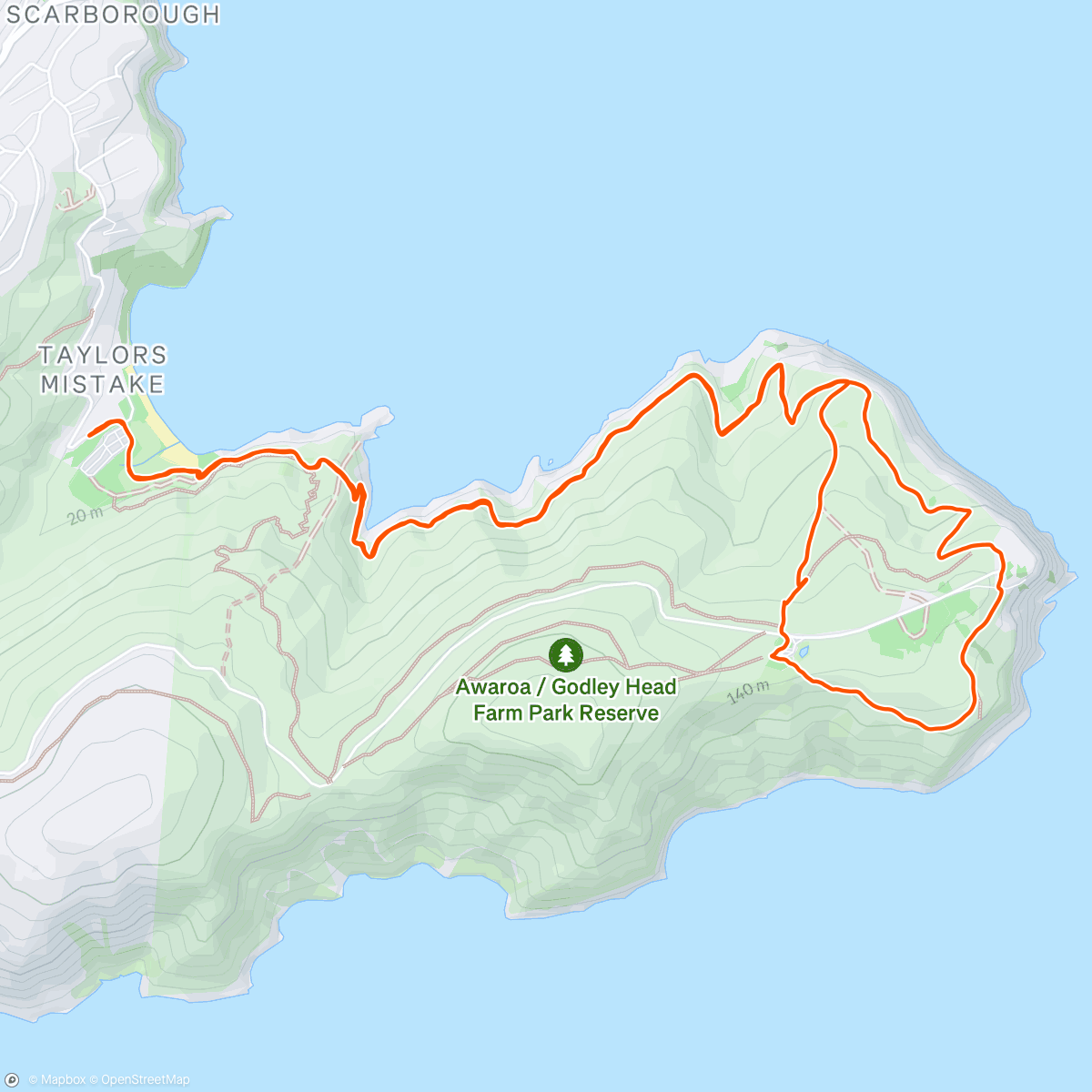 Map of the activity, Godley Head/Taylors Mistake - pre flight trot