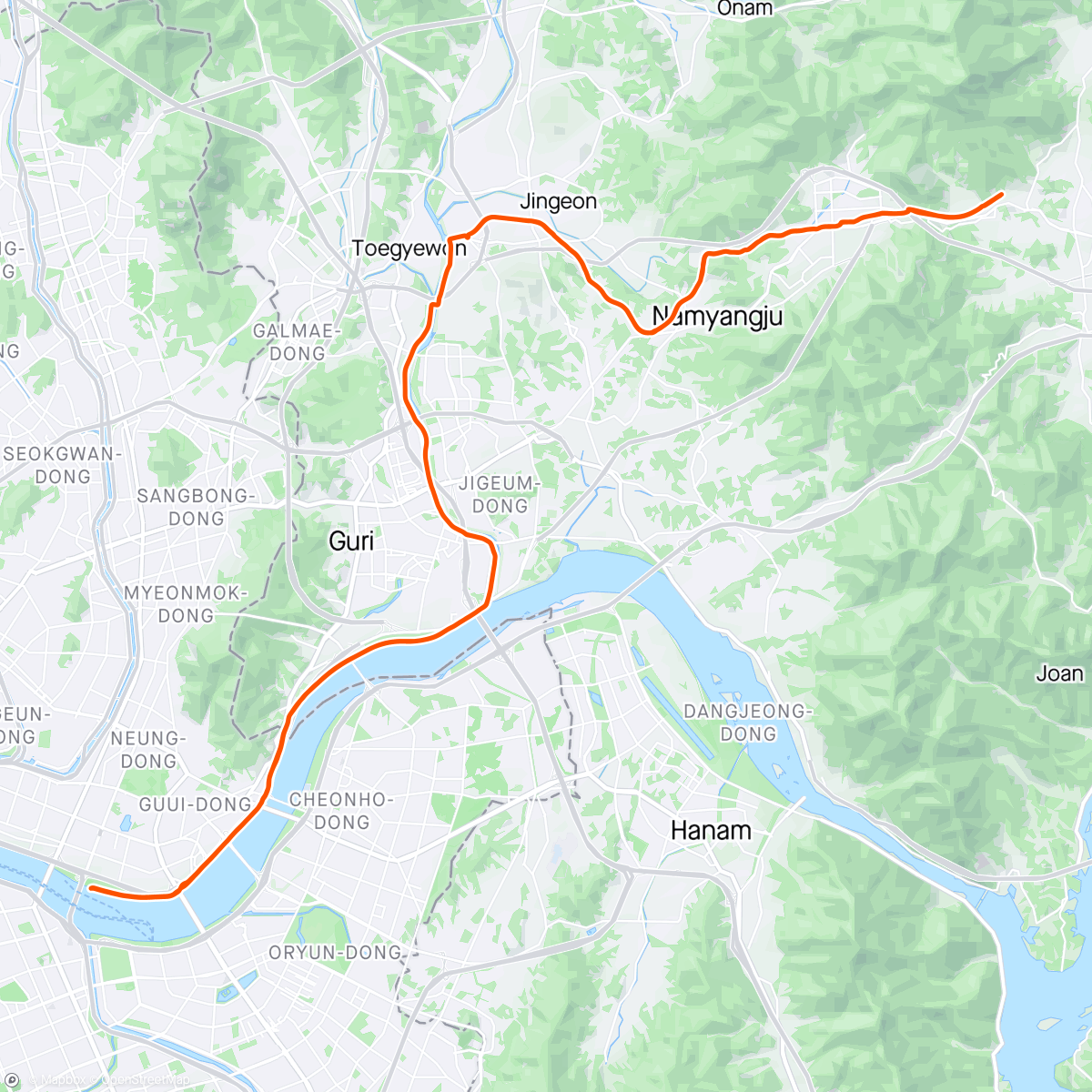 Mapa de la actividad (마석 - 뚝섬 - 마석 왕복)