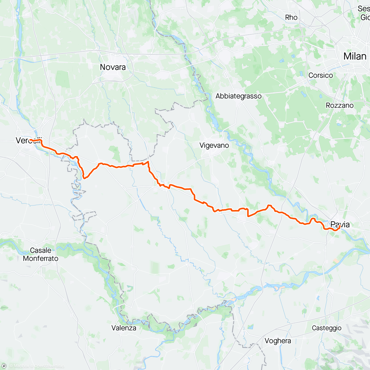 Mapa da atividade, Via Francigena tappa: Vercelli - Pavia