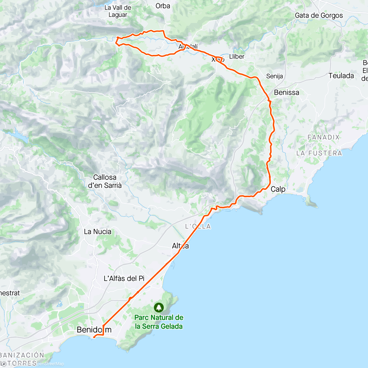 Mapa da atividade, Benidorm-Benisa-Alcalali-Murla-Xalon-Benidorm