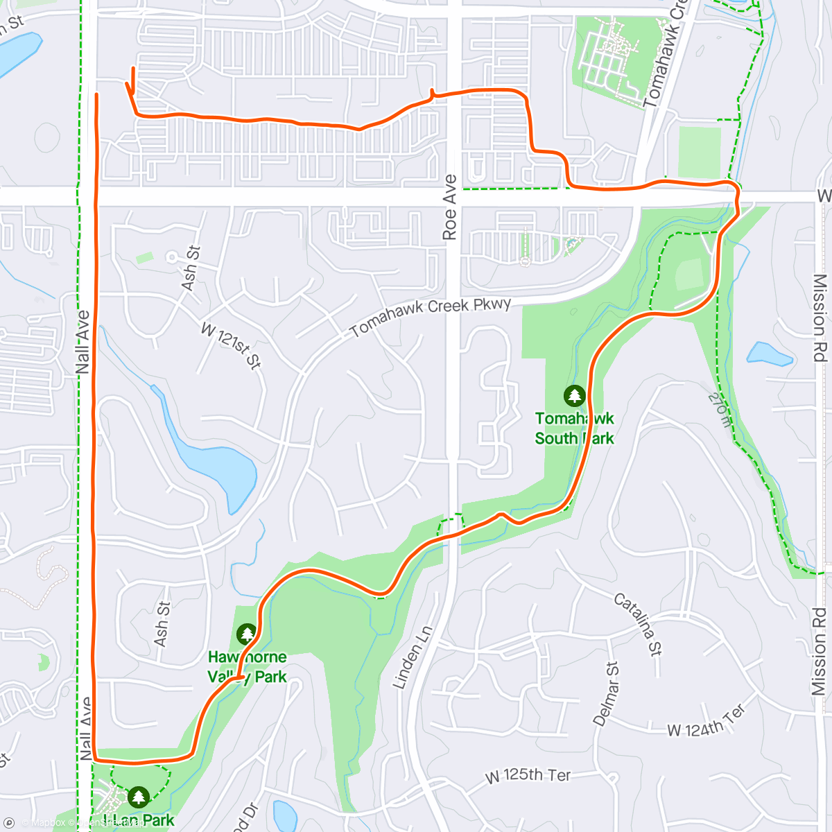 Map of the activity, Sunny afternoon walk down by the creek
