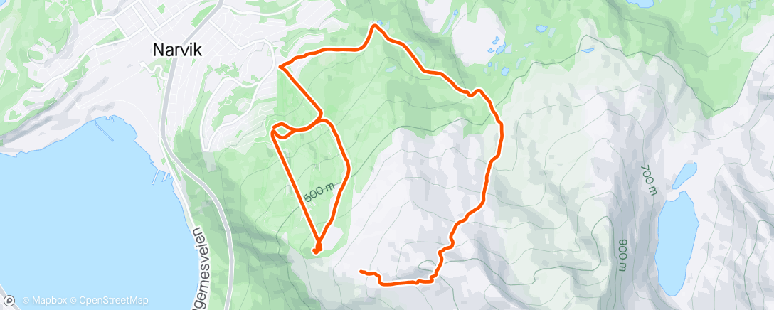 Map of the activity, Lunch Hike Narvik