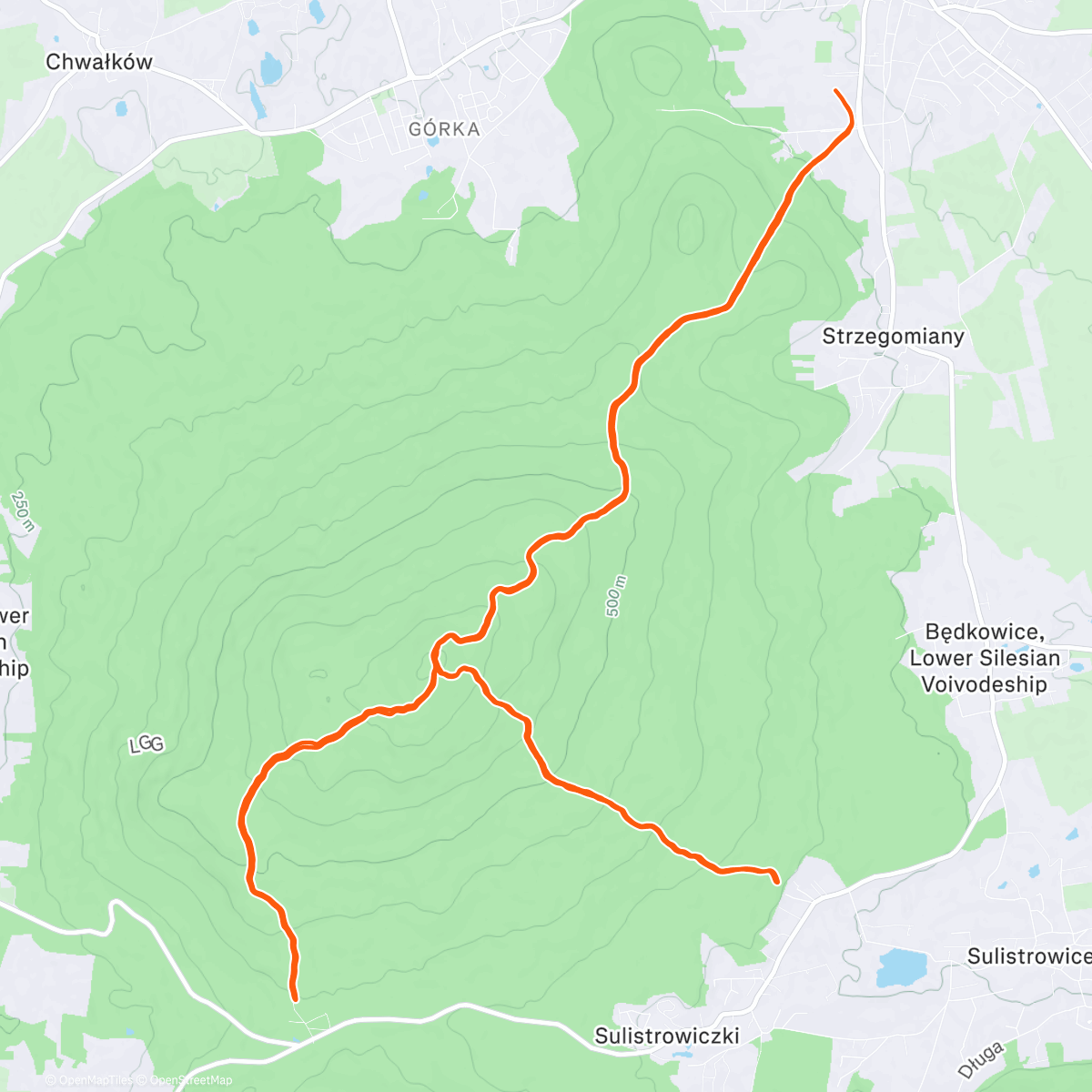 Map of the activity, 4 x Ślęża