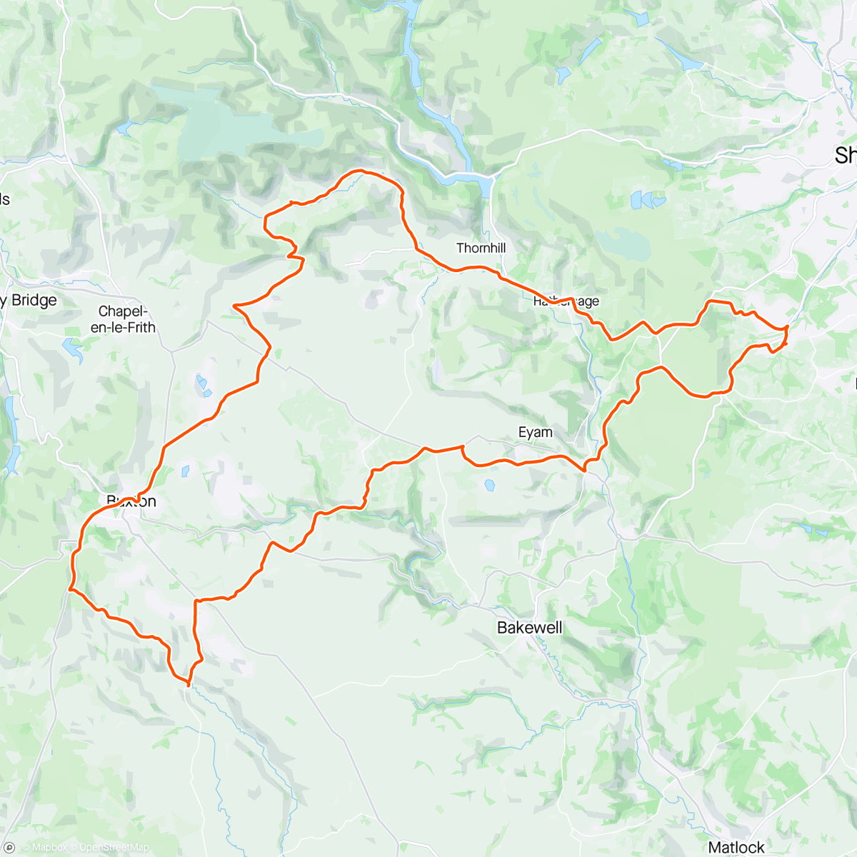 Map of the activity, Peak Cycling Club: Sheffield - Buxton - Sheffield