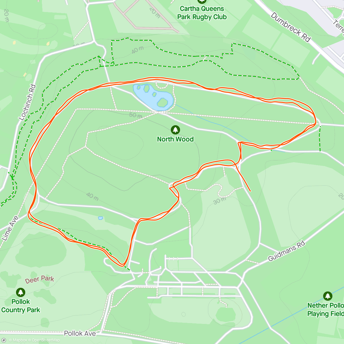 Map of the activity, Pollok parkrun with Kmac and Sophs