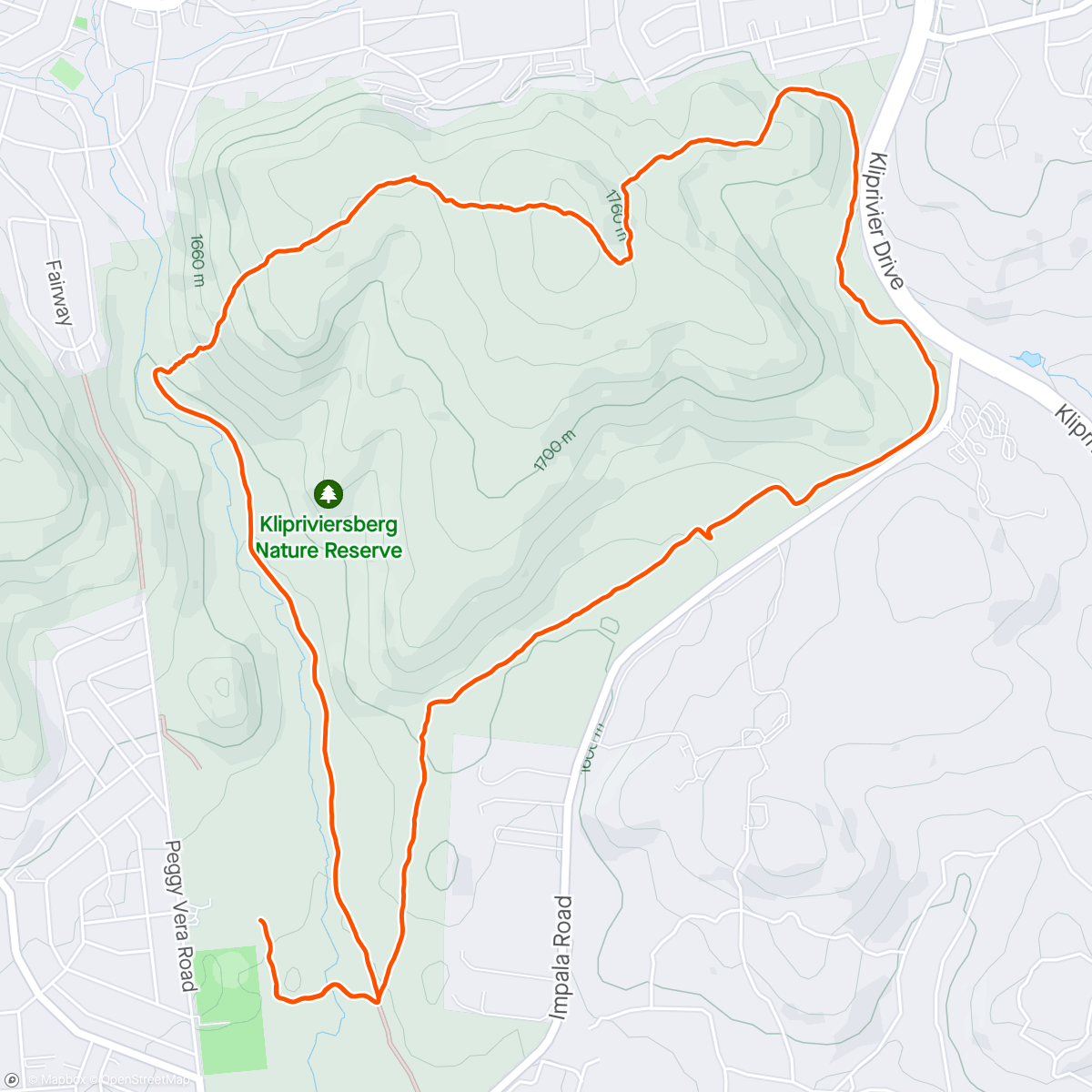 Map of the activity, Klipriviersberg Sunday Hike 11k
