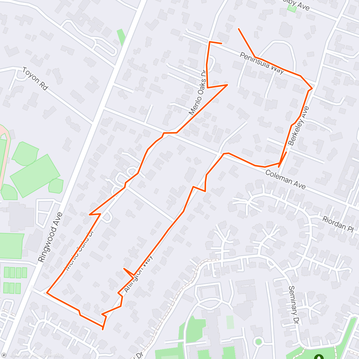 Map of the activity, ☀️ Menlo Park, California Michael took Gracie for a walk with her Fi dog collar