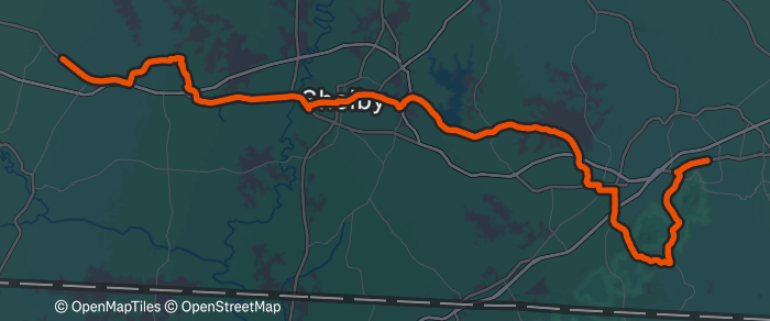 Day 6 route map: Ellenboro, NC to Outskirts of Gastonia, NC