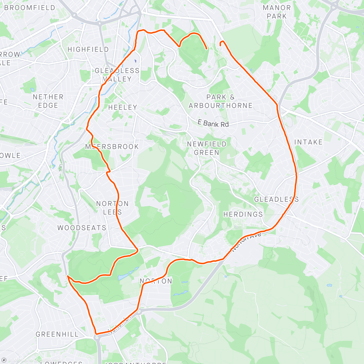 Map of the activity, Sunday Long Run - no plan, just ran