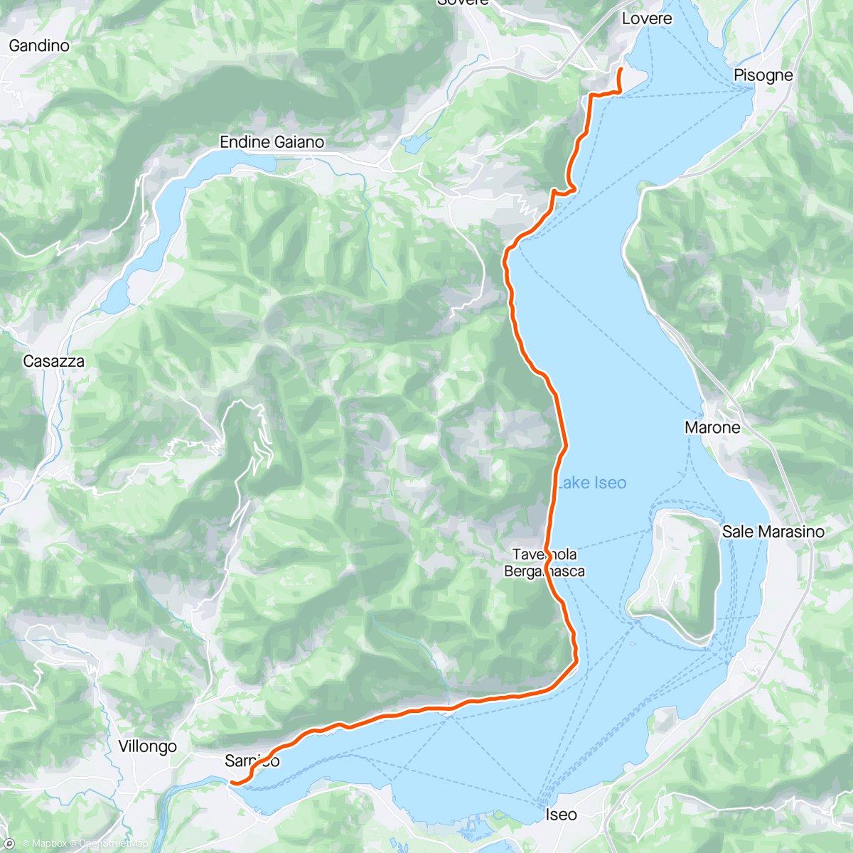 Map of the activity, Sarnico lovere 25km
