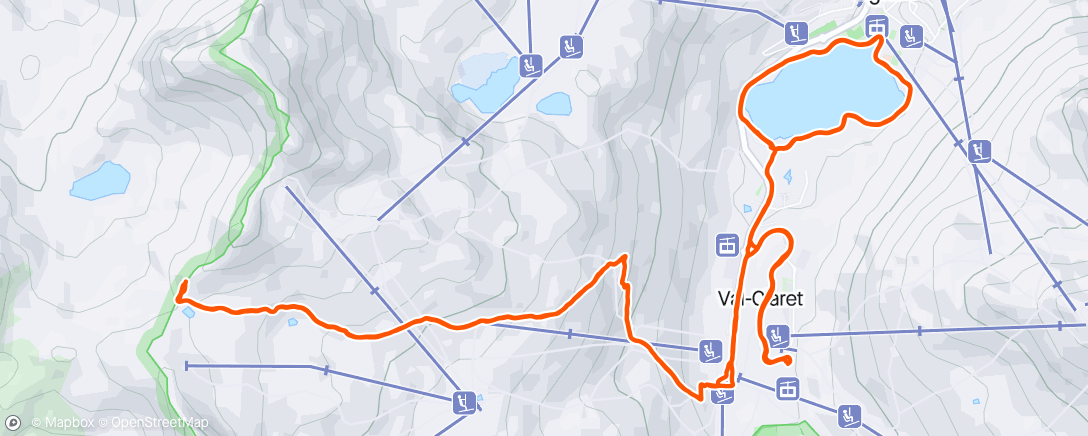 Map of the activity, Session with the lads: 20 min marathon effort round the lac, then 30 min uphill effort.