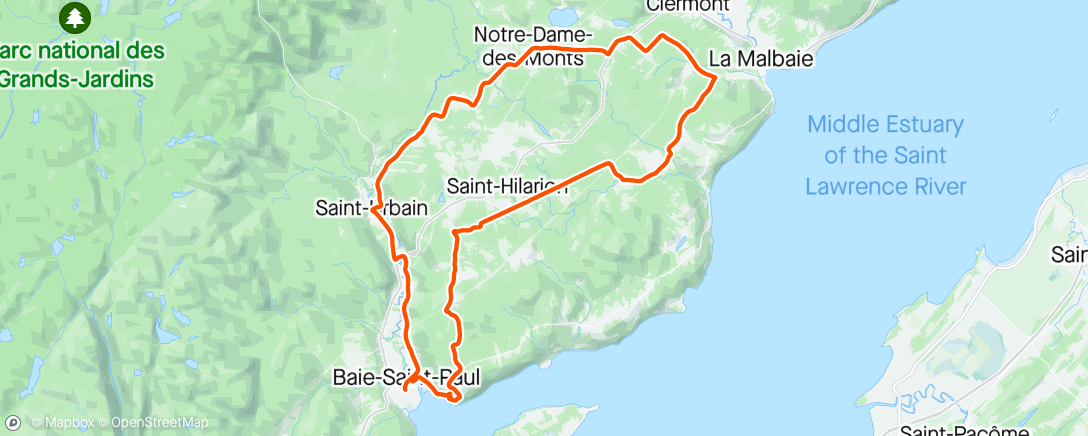 Map of the activity, Sur le parcours du GP de Charlevoix...etc! Check Point (Km): 2,000 km ext. *31 jrs d'avance(2023)