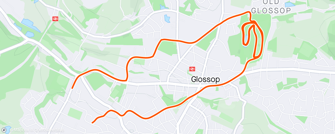 Map of the activity, Glossop parkrun (24:40) inc wu/cd