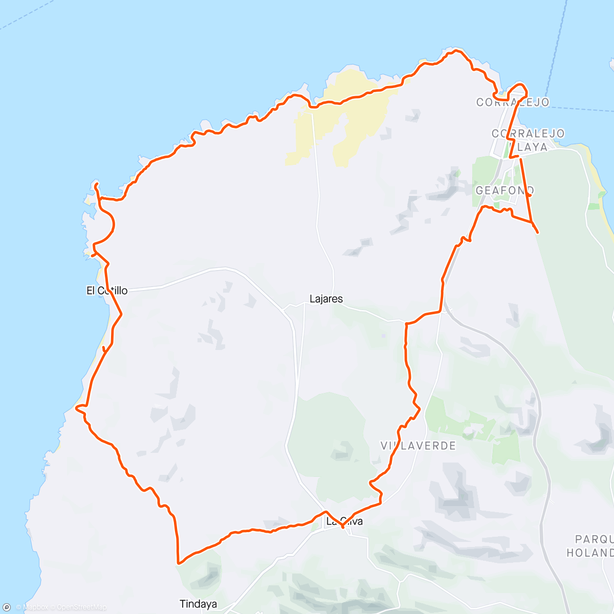 Map of the activity, Corralejo - Dunas de Corralejo - Capellanía - Villaverde - La Oliva - Playa de la Escalera - El Cotillo - Faro de Tostón - Majanicho - Corralejo