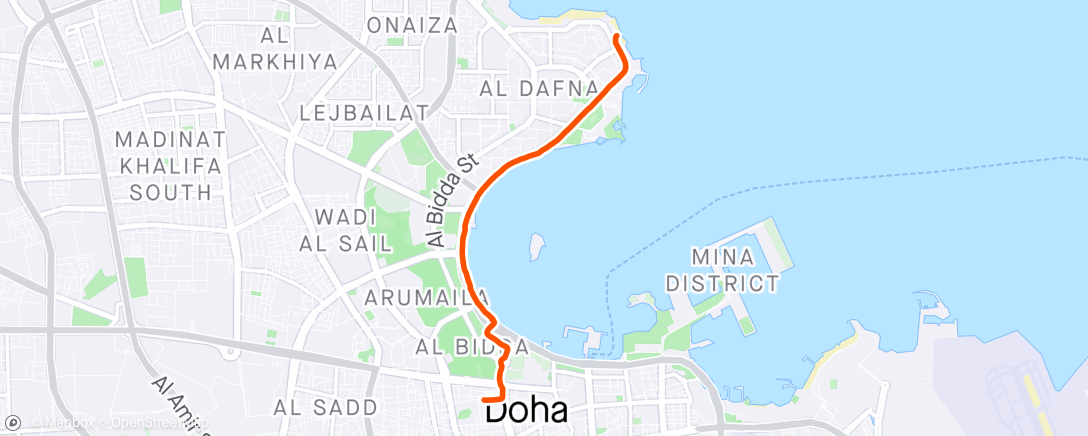 Map of the activity, Run home from beach. 700km this year passed. Last run in Doha ✌️