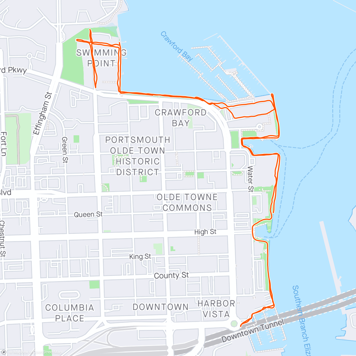 Map of the activity, Portsmouth, Virginia Morning Run
