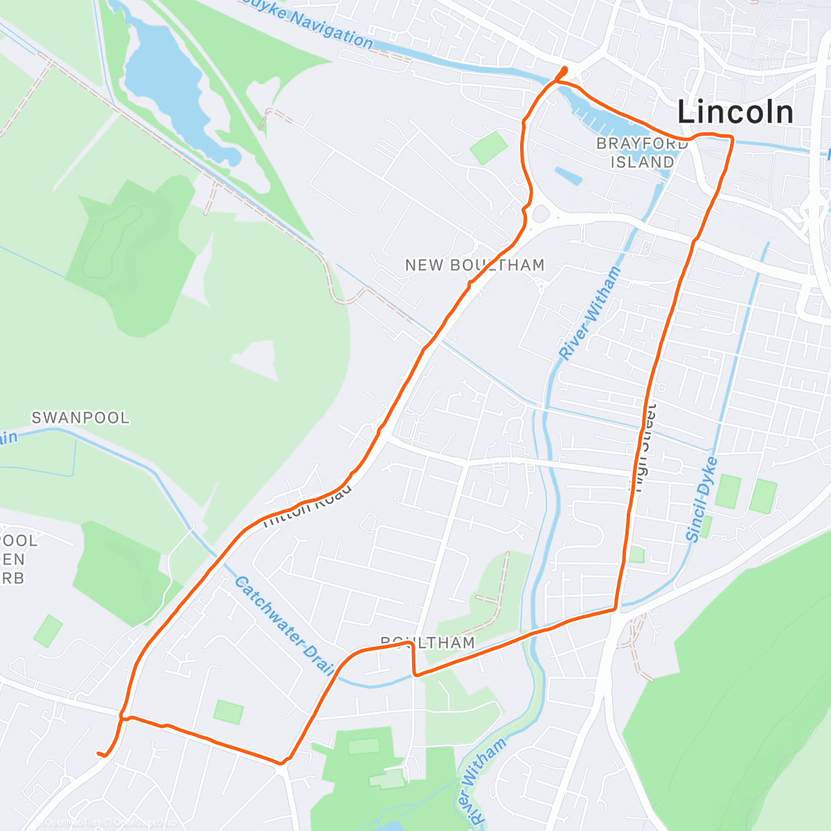 Map of the activity, Lincs Run Club free flow 🔴⚪️💬🏍️