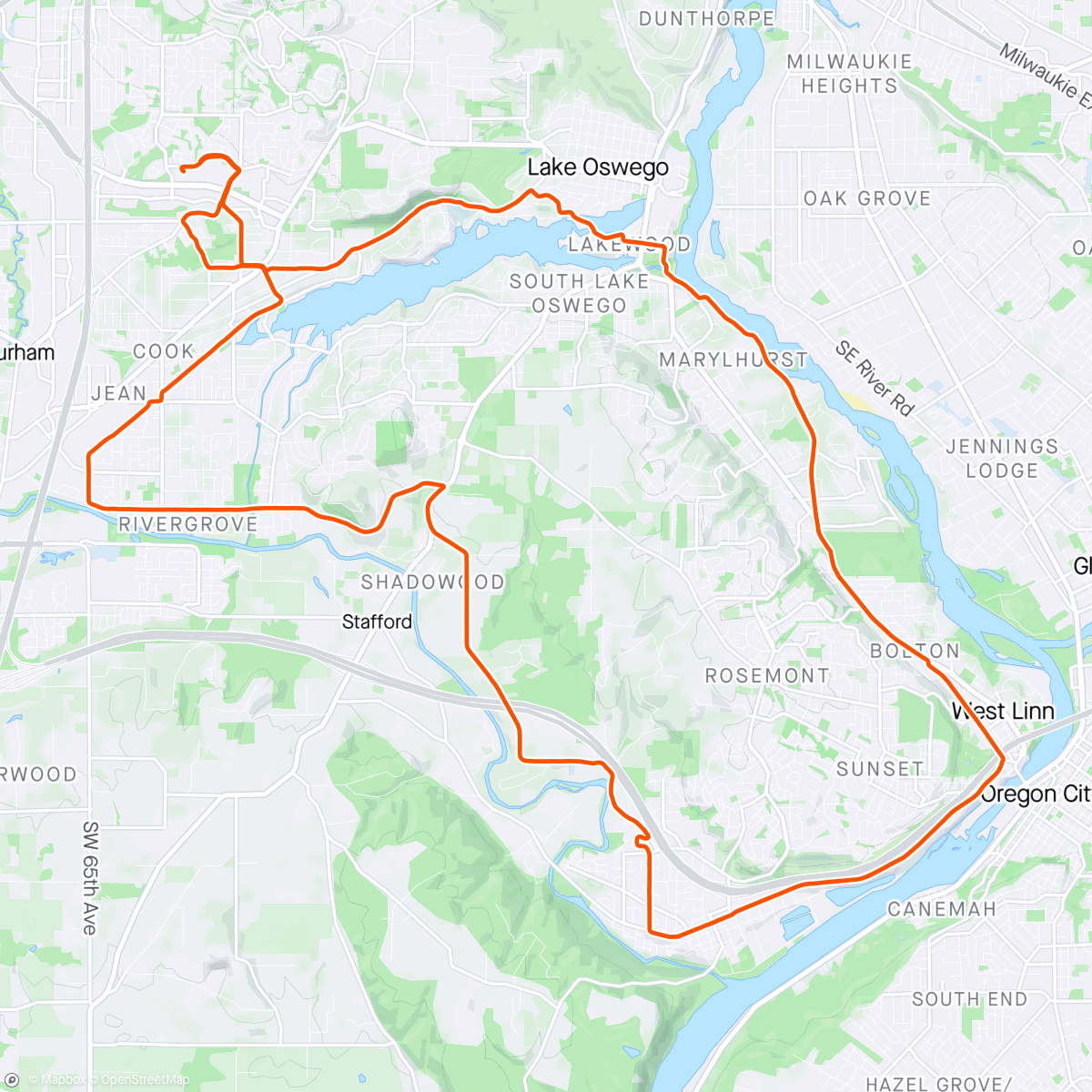 Map of the activity, Cruising Lake O and West Linn