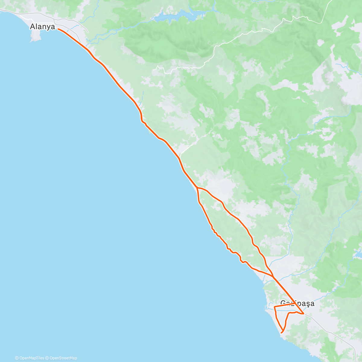 Map of the activity, Day 6. Easy long ride