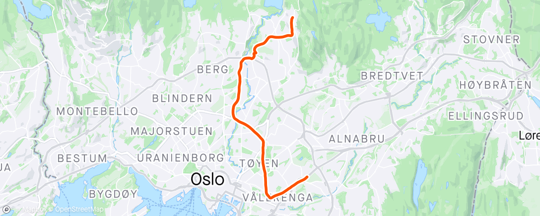 Map of the activity, Valle - Kjelsås via Galgeberg og Torshov