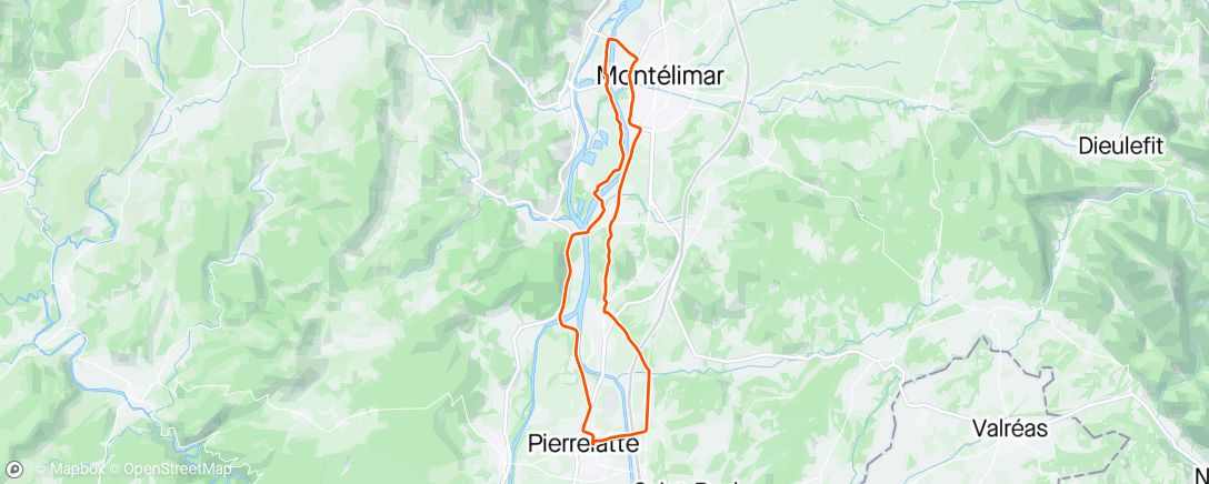Map of the activity, Vélo en soirée avec un gros mistral.
