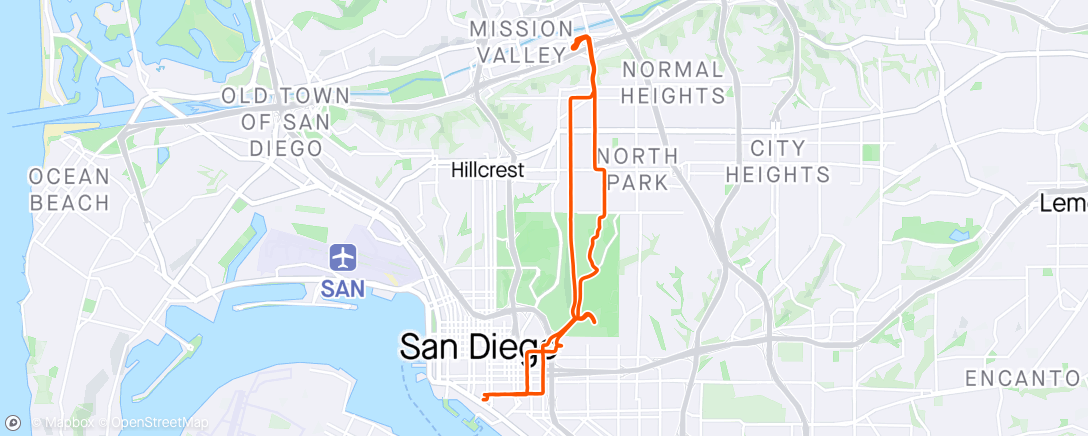 Map of the activity, Evening ride to In and Out in San Diego