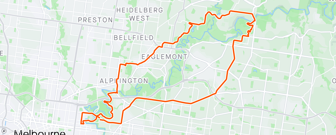 Map of the activity, CRMELB #29 Burbs loop - stayed dry 💪