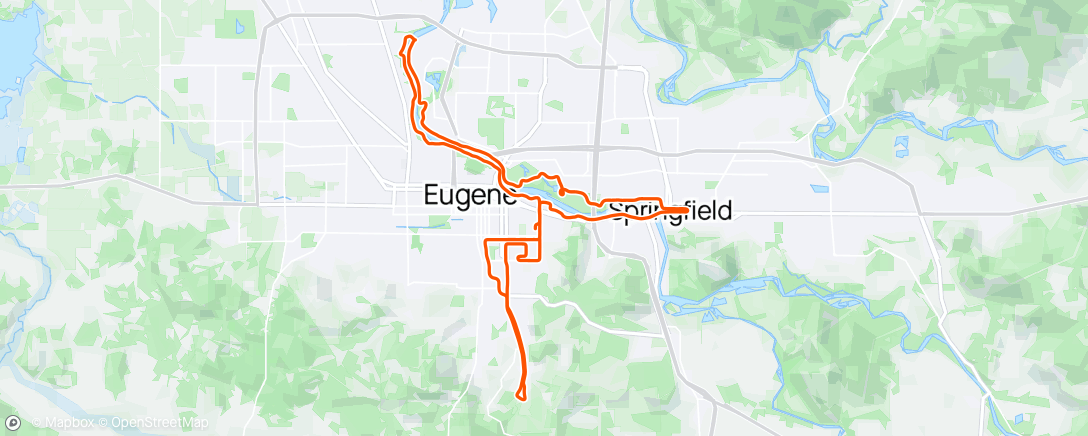 Map of the activity, 2024 Eugene Marathon: 20 Miles @ 3:20 goal time. 6 mile cool down 😂🫠